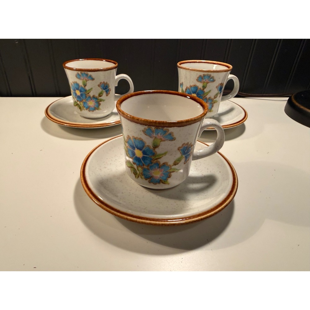 Mikasa Natural Beauty Cornflower C9007 Stoneware Cup and Saucer Set of 3 Japan
